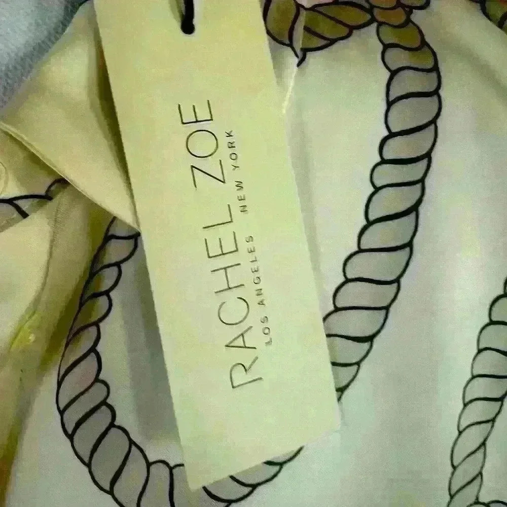 Rachael Zoe blouse chain print white and gray.  XS. Length 26” sleeve 24”NWT - Picture 6 of 8